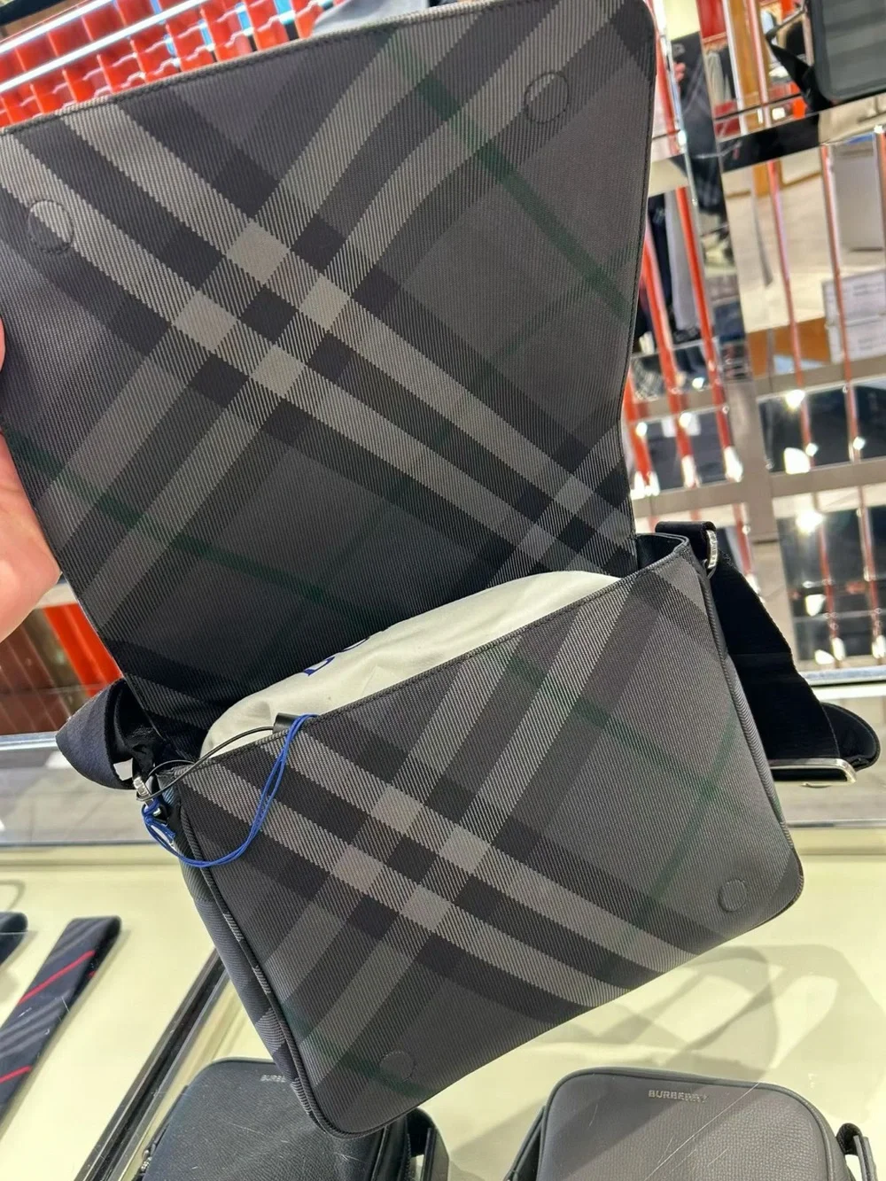 Black Men's Plaid Crossbody Messenger Bag